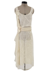 Fall 2007 John Galliano Ivory Silk Chiffon & Lace Dress w Silk Rosettes