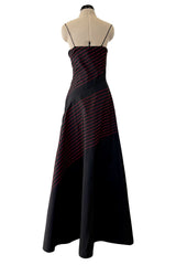Exquisite Fall 1978 Stavropoulos Bias Cut Black Silk Dress w Red Striped Pattern & Red Underskirt