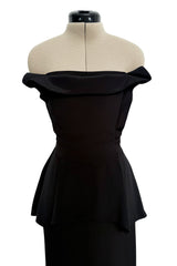 Minimalist 2010s Fendi by Karl Lagerfeld Black Strapless Long Silk Dress w Peplum Top