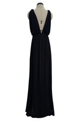 Sensual Spring 1973 Yves Saint Laurent Runway Black Silk Jersey Front, Side & Back Plunge Dress