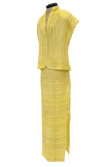 Incredible Late 1970s Halston Couture Hand Beaded Silk Skirt & Sleeveless Top Set in Yellow