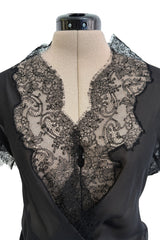 Beautiful mid-1980s  Emanuel Ungaro Haute Couture Black Silk Chiffon & Handmade Lace Wrap Top