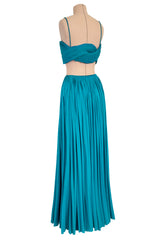 Exceptional Spring 1974 Madame Gres Haute Couture Unlabeled Documented Blue Silk Jersey Skirt & Top