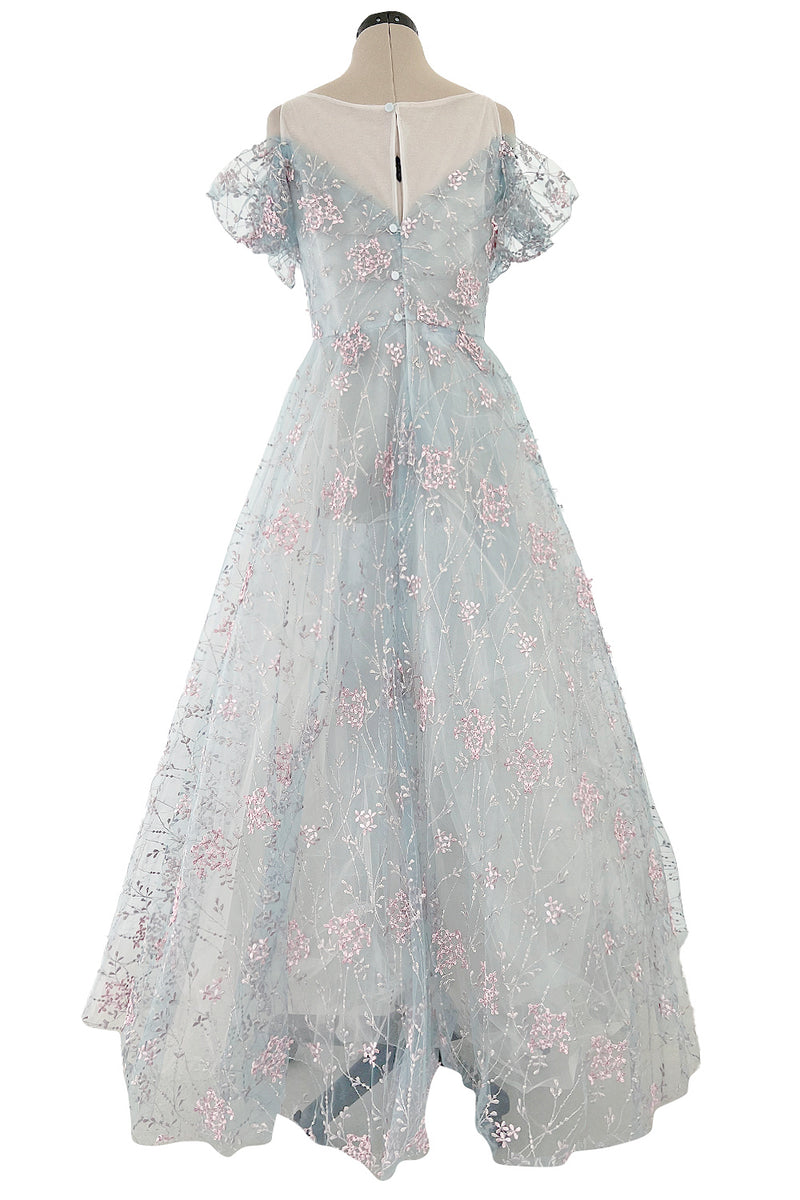Dreamy Luisa Beccaria Pale Turquoise Net Off Shoulder Dress w Pink & G Shrimpton Couture Dreamy Luisa Beccaria Pale Turquoise Net Off Shoulder Dress w Pink & G Shrimpton Couture