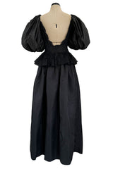 Documented Resort 1978 Oscar de la Renta Backless Black Silk & Lace Dress w Full BalloonmSleeves