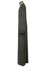 Prettiest Fall 1981 John Anthony Couture Moss Green Silk Chiffon Dress w Hand Beaded Detailing
