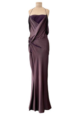Gorgeous Fall 2003 John Galliano Bias Cut Deep Purple Silk Dress w Draped Arm Panels