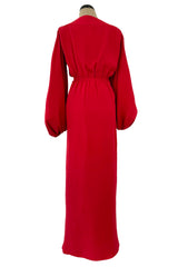 Gorgeous Spring 1990 Yves Saint Laurent Runway Red Silk Crepe Wrap Dress