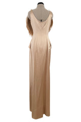 Exceptionally Rare Fall 2001 Thierry Mugler Runway Golden Taupe Silk Dress w Horsehair Collar