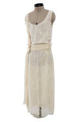 Fall 2007 John Galliano Ivory Silk Chiffon & Lace Dress w Silk Rosettes