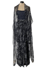 Gorgeous Spring 2012 Chanel by Karl Lagerfeld Hand Crochet Knit & Silk Chiffon Blue Dress w Scarf