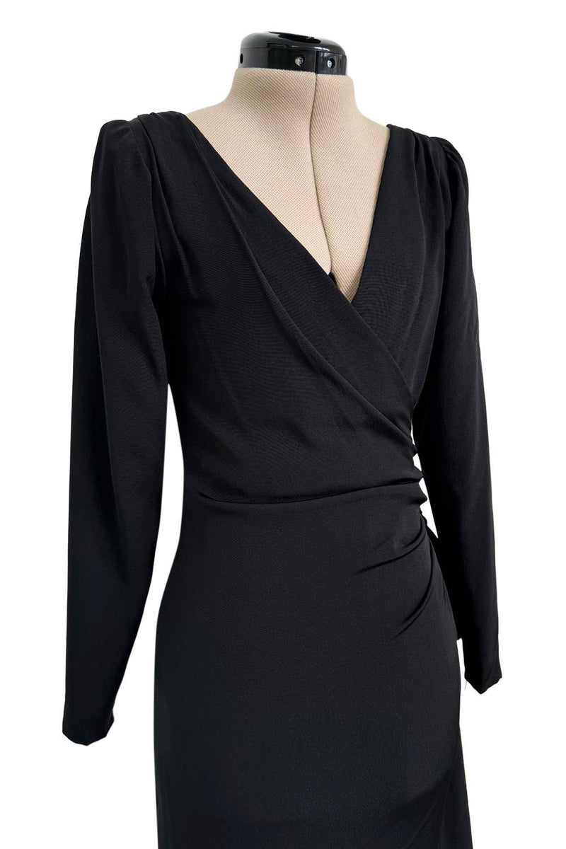 Exceptional Fall 1983 Yves Saint Laurent Haute Couture Runway Black Silk Wrap Dress w Bow Detail