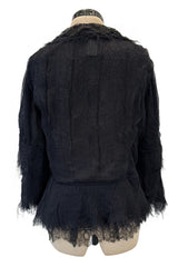 Pretty 2000s Christian Lacroix Bazar Black Silk Chiffon Top or Light Jacket w Lace Finishes