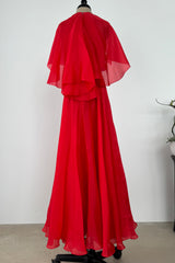 1979 Givenchy Red Organza Caped Dress