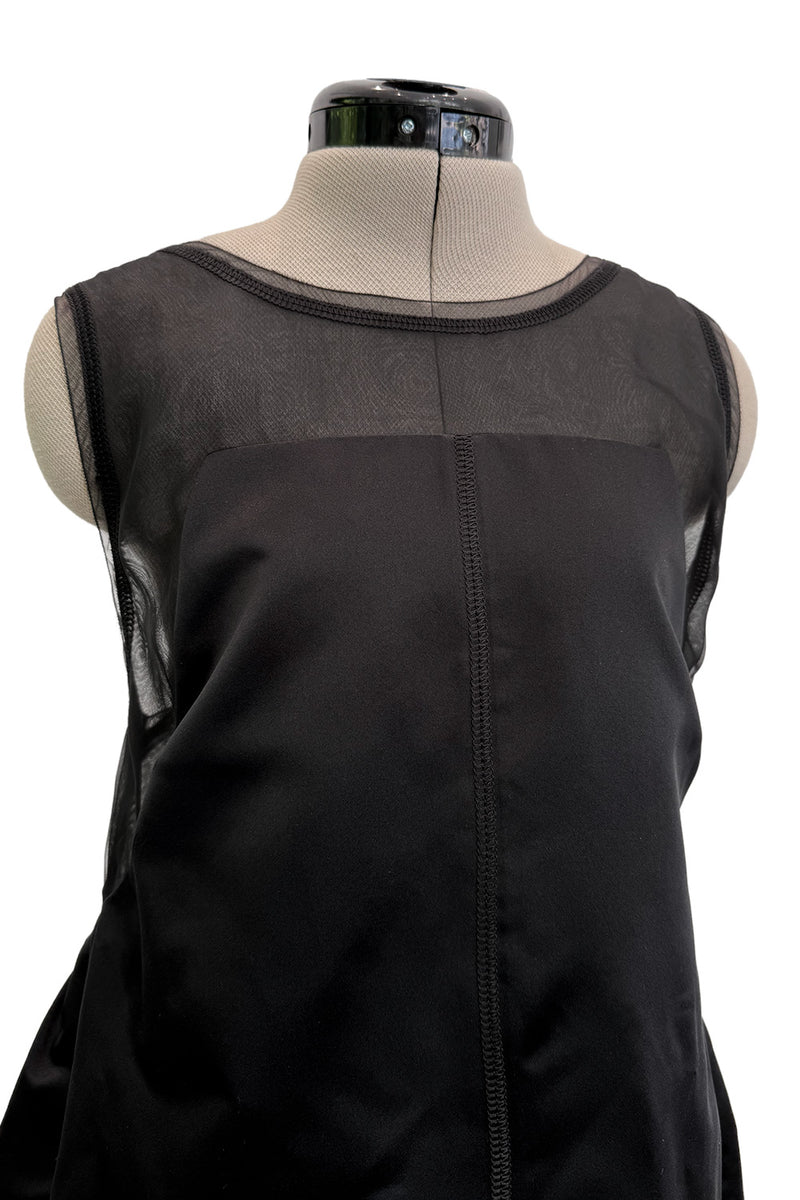 c. 2006 Prada by Miuccia Prada Black Silk & Silk Chiffon  Low Scooped Back Sleeveless Puff Dress