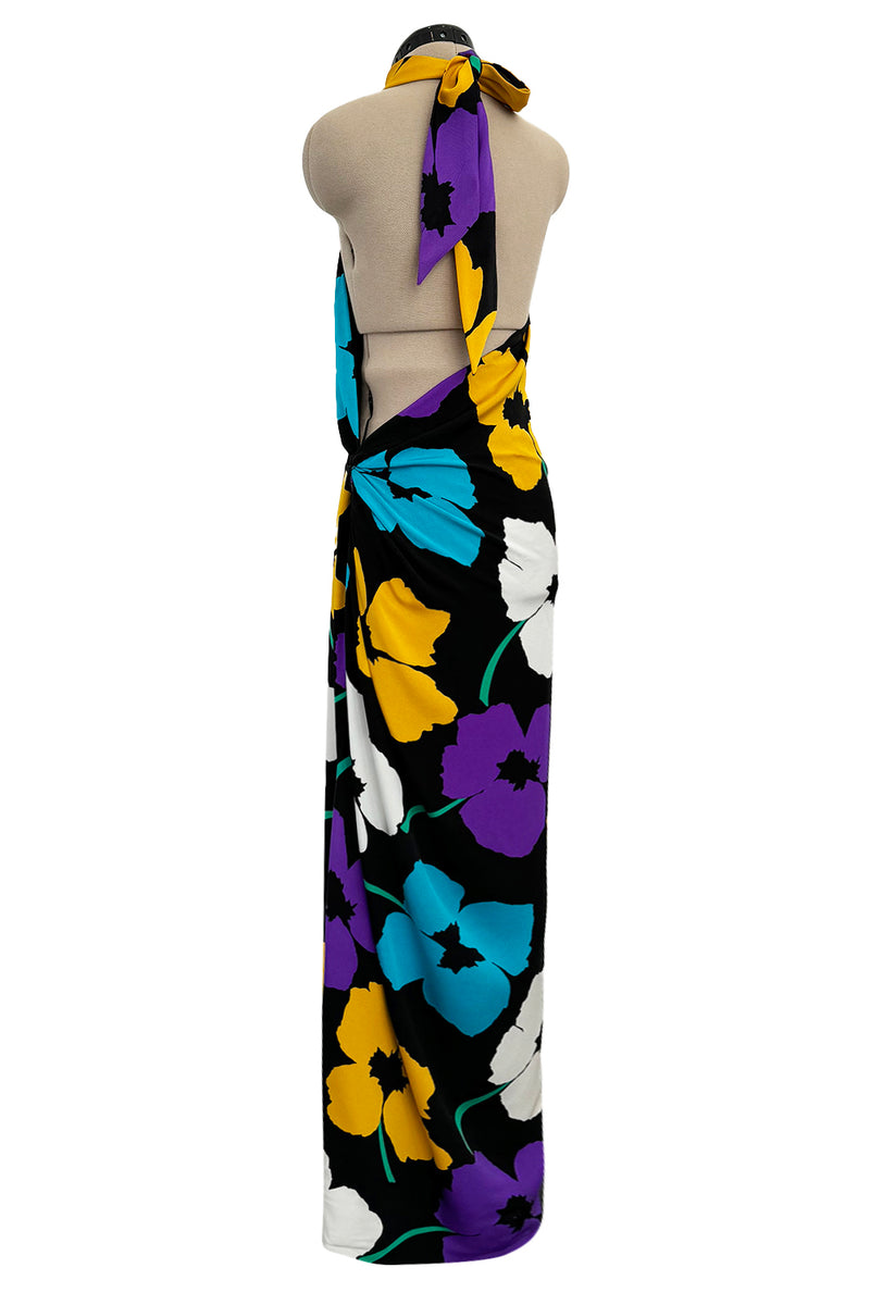Spring 1984 James Galanos Runway Documented Floral Dress w Low Back