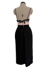 Fantastic Spring 1984 Emanuel Ungaro Haute Couture Black Stripe Jacket & Skirt Suit + Pink Camisole
