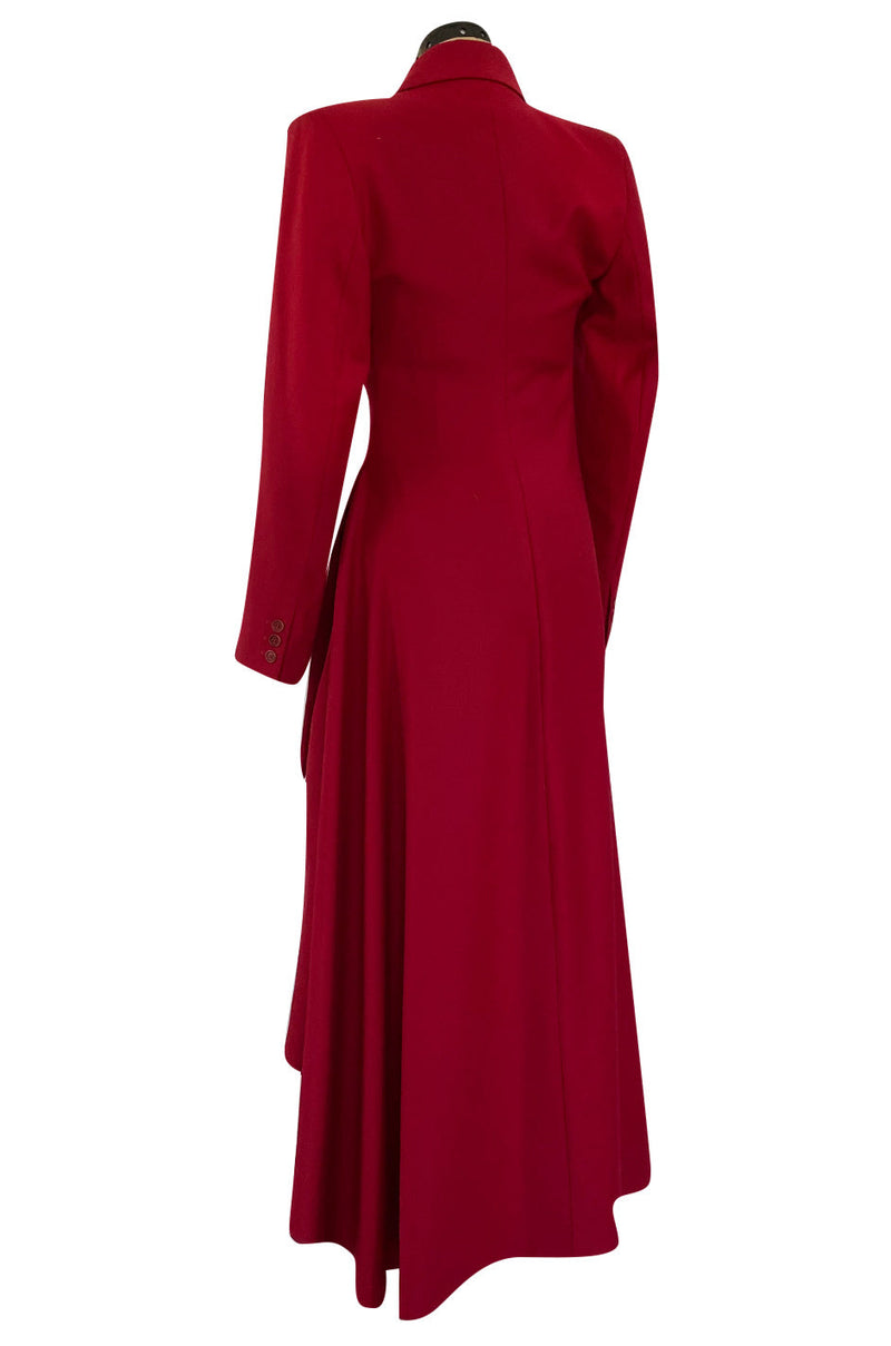 Important Fall 1999 Alexander McQueen 'The Overlook' Immaculately Tailored Deep Red Fantail Coat