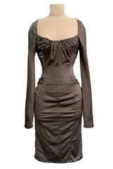 Important Fall 2003 Gucci by Tom Ford Runway Look 10 Stretch Silk Dress w Black Corset Waist Cincher Belt