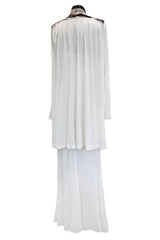 Late 1970s Ossie Clark White Jersey w Silver & Bronze Sequin Halter Dress w Matching Jacket