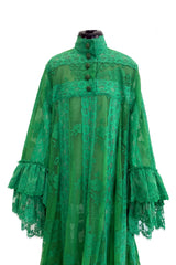 Remarkable Resort 2019 Gucci by Alessandro Michele Runway Look 9 Green Lace & Net Ruffle Dress w Train