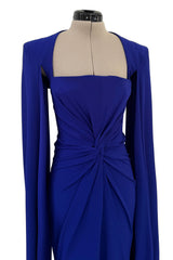 Spring 2020 Alex Perry Runway Brilliant Blue Dress w Twist Front & to the Floor Caped Sleeves