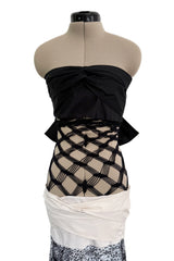 Fantastic Spring 2001 Jean Paul Gaultier Runway Multi Length Mesh Band Dress w Jersey Face Print Skirt
