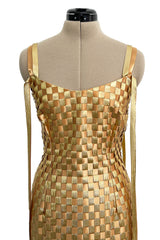 Extraordinary & Rare Fall 1995 Todd Oldham Runway Gold Metallic Woven Ribbon Dress