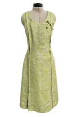 Fall 1966 Chanel Haute Couture by Coco Chanel Pale Green Metallic Lame Dress & Jacket Set