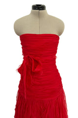Spring 2007 Valentino Runway Look 57 Strapless Red Silk Chiffon Ruffle Dress