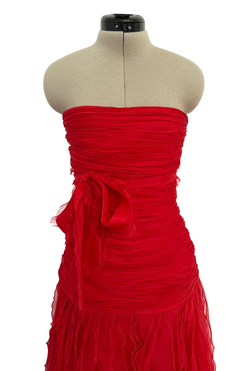 Spring 2007 Valentino Runway Look 57 Strapless Red Silk Chiffon Ruffle Dress