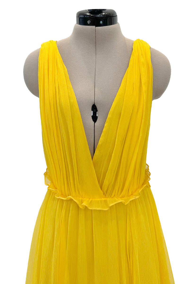 Resort 2018 Christian Dior by Maria Grazia Chiuri Runway Look 47 Plunge Yellow Silk Chiffon Dress Size 42