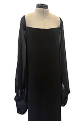 Exquisite 1978 Pierre Cardin Haute Couture Black Silk Chiffon Dress w Huge Balloon Sleeves