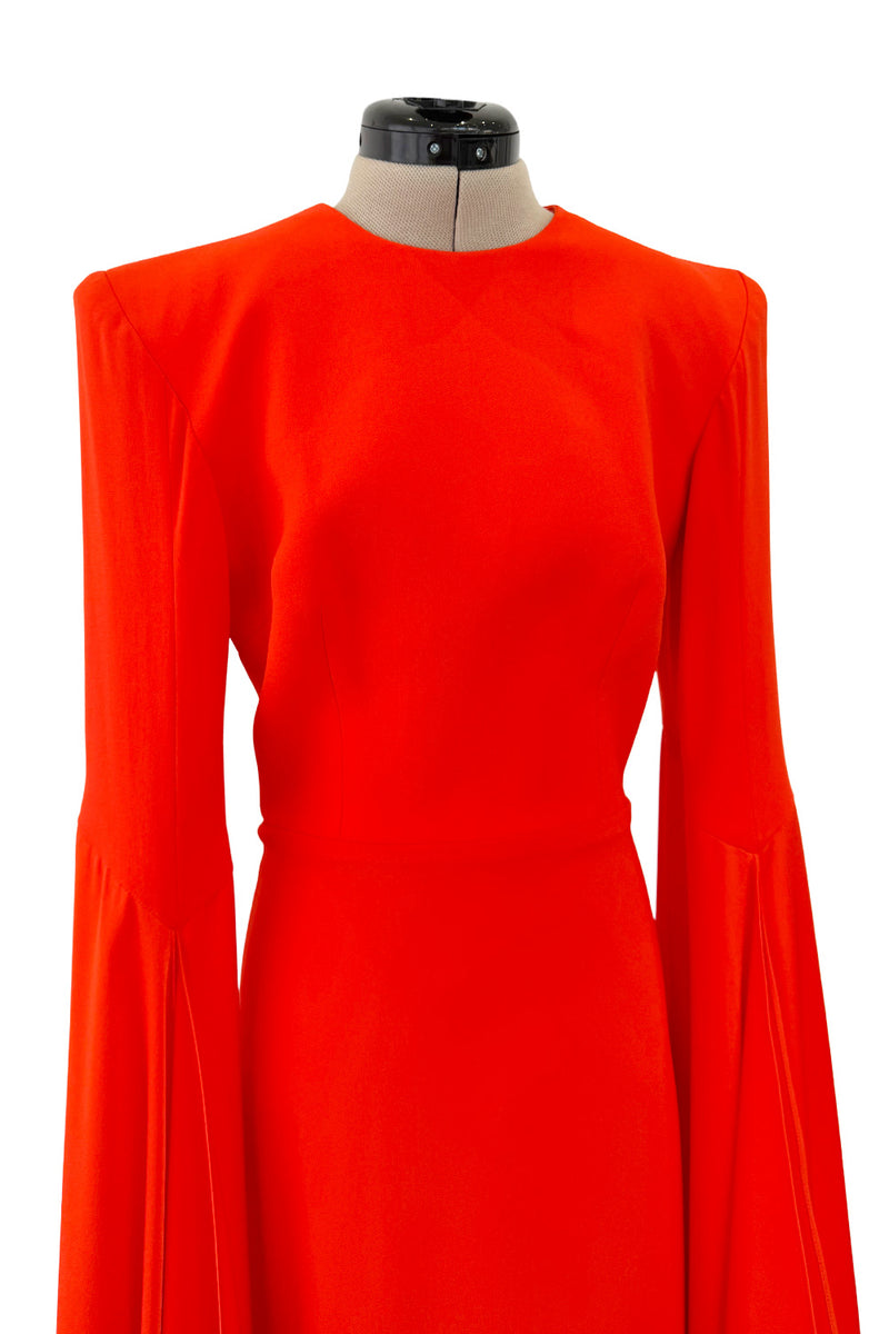 Striking Resort 2019 Alex Perry "Abigail" Brilliant Orange Full Length Capes Sleeve Dress w Open Back