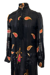 Documented Fall 1970 Valentino Printed Black Ribbon Silk Chiffon Dress w Huge Tassel Detail