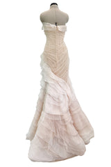 Divine Spring 2017 Carolina Herrera Palest Peach Ivory Silk Organza & Silk Net Strapless Ruffled Wedding Dress
