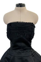 Extraordinary Winter 1954 Cristobal Balenciaga Haute Couture Strapless Black Silk Dress w Lace Bodice