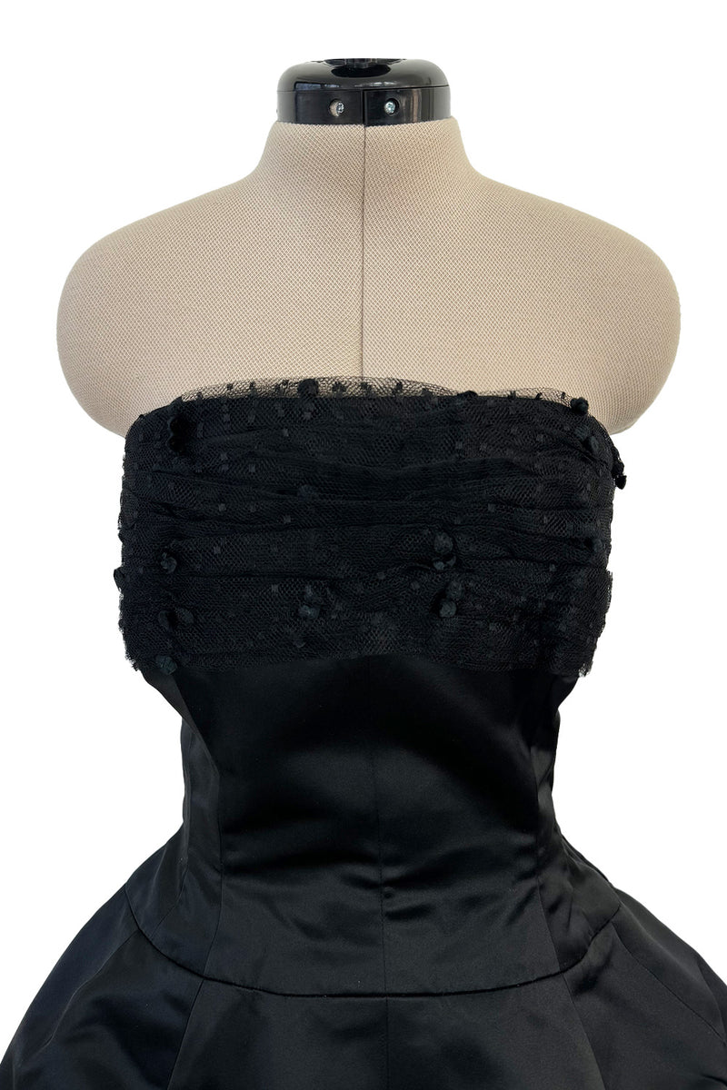 Extraordinary Winter 1954 Cristobal Balenciaga Haute Couture Strapless Black Silk Dress w Lace Bodice