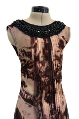 Prettiest Fall 2004 Prada Runway & Ad Campaign Print Silk Chiffon Dress w Beaded Detailing