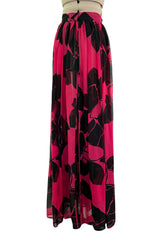 Multifunctional 1970s or 1980s Original Valentino Deep Pink & Black Printed Silk Chiffon Open Front Over Skirt
