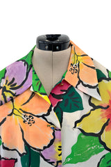Stunning Spring 1992 Todd Oldham Runway Silk Organza Floral Top w Hand Painted Floral Design