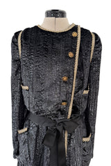 Important Fall 1983 Chanel by Karl Lagerfeld Haute Couture Runway Look 73 Metallic Panne Velvet Dress