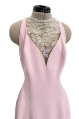 Brilliant Spring 1999 Thierry Mugler Curving Pale Pink Dress w Front Iridescent Embellishments