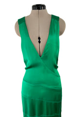 Outstanding Fall 2001 Versace by Donatella Versace Runway Look 54 Green Silk Bias Cut Dress
