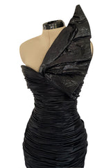 Dramatic 1987 Loris Azzaro Black Strapless Dress w Low Full Skirt & Shoulder Flare