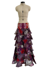 Prettiest Fall 2006 Original Mr. Valentino Purple Print Ruffled Skirt & Plunging Halter Top Dress Set
