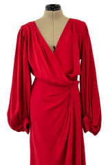 Gorgeous Spring 1990 Yves Saint Laurent Runway Red Silk Crepe Wrap Dress