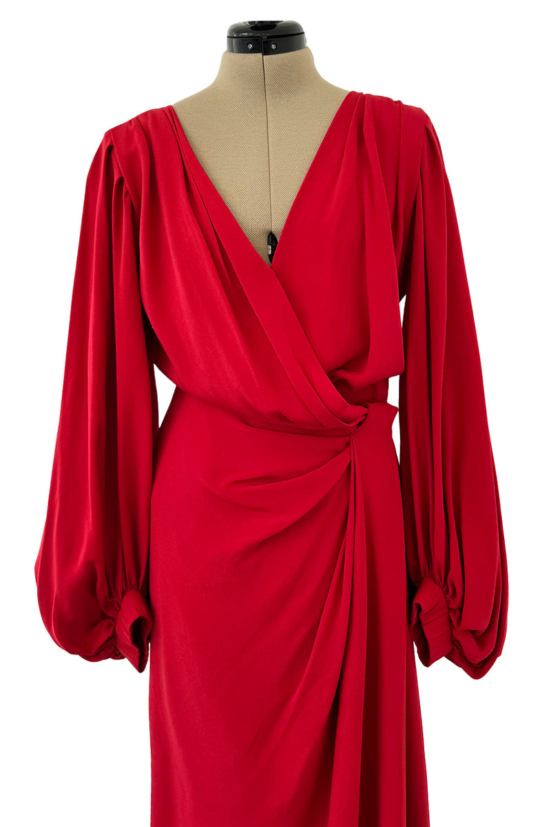 Gorgeous Spring 1990 Yves Saint Laurent Runway Red Silk Crepe Wrap Dress