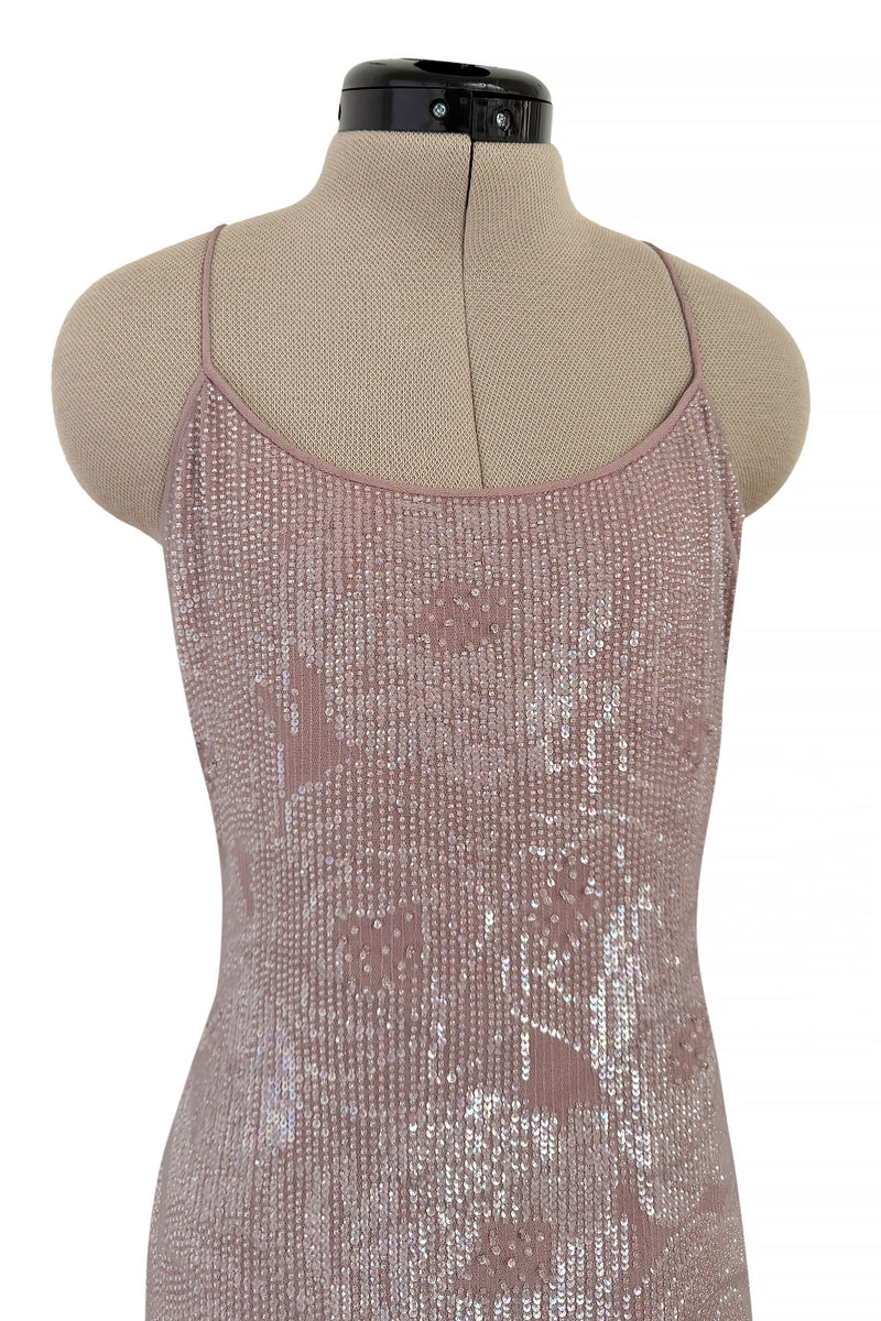 Exceptional Spring 1999 Giorgio Armani Runway Palest Ballet Nude Pink Floral Sequin Dress