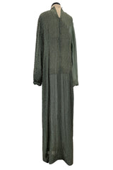 Prettiest Fall 1981 John Anthony Couture Moss Green Silk Chiffon Dress w Hand Beaded Detailing
